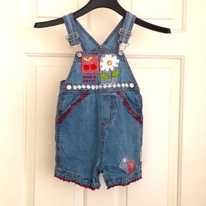 Vitamins Kids Denim Overall Size 24 Months Pockets Floral Embroidery